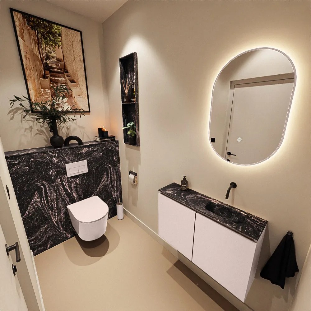 Mondiaz Ture DLux toiletmeubel 80cm rosee met wastafel lava rechts zonder kraangat