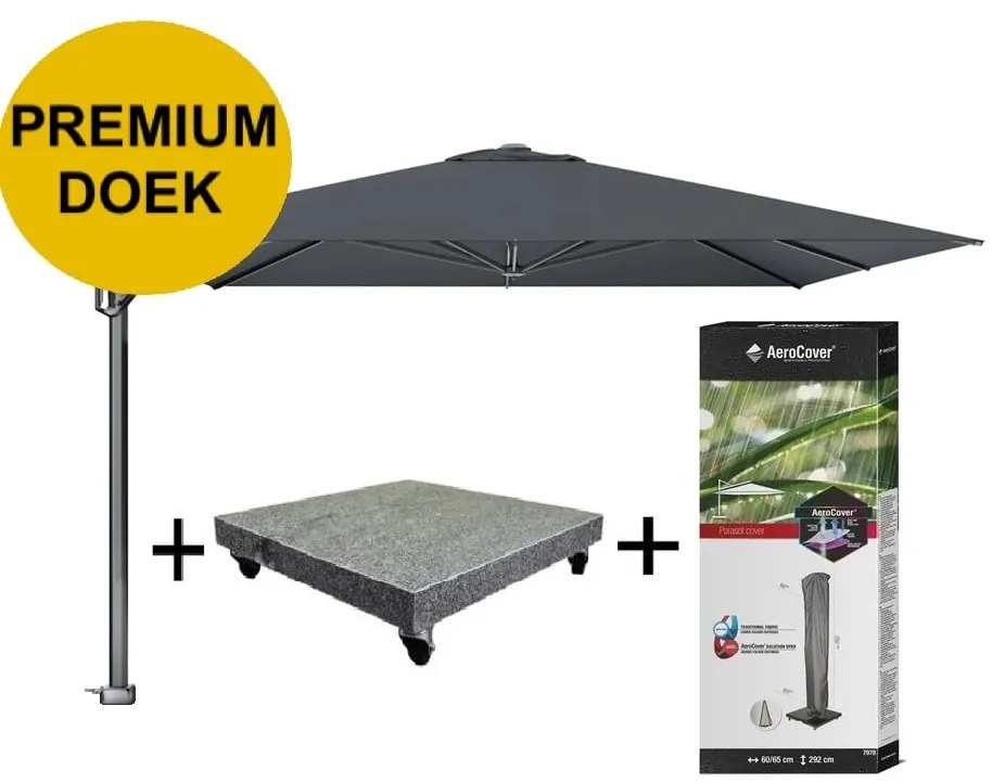 Challenger T1 premium zweefparasol 350x350 cm faded black   met  parasolvoet 120kg en hoes