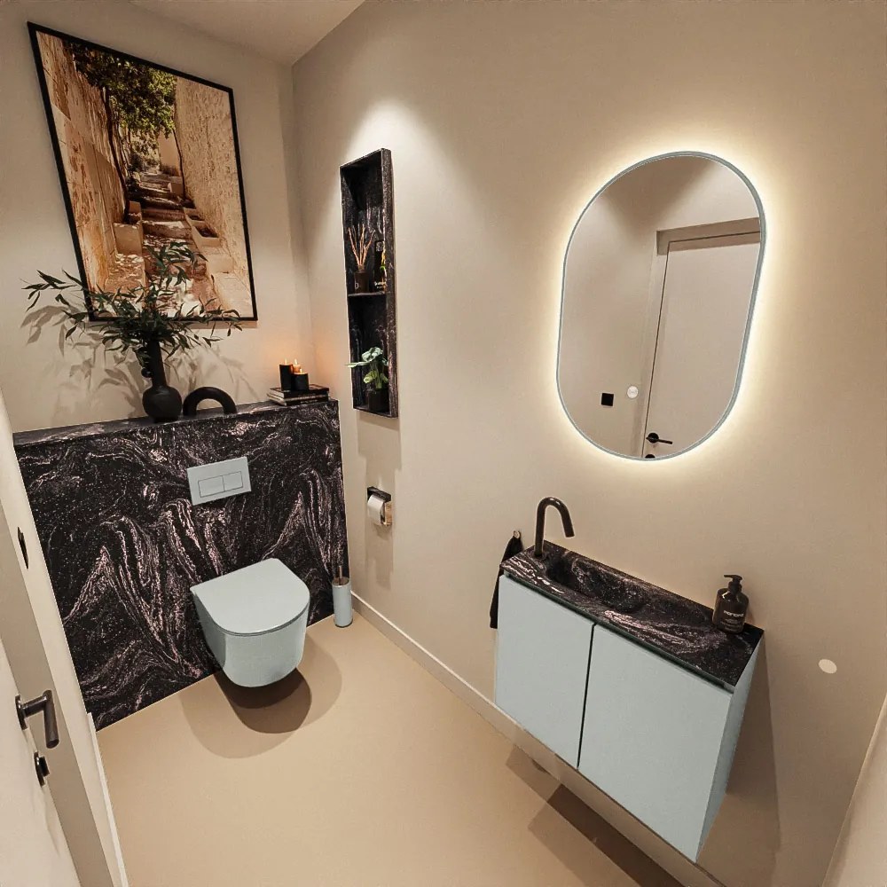 Mondiaz Ture DLux toiletmeubel 60cm greey met wastafel lava links met kraangat