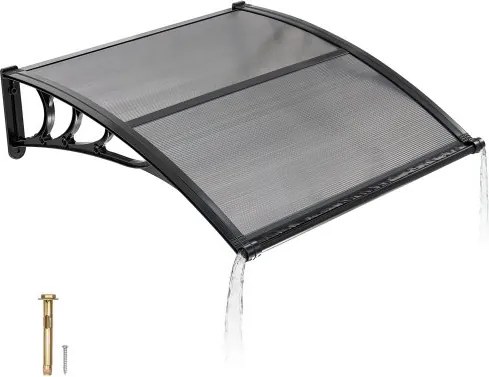 VEVOR Voordeurluifel, 965x1017 mm, Aanbouwluifel, Dak met Afwatering &amp; ABS-beugel, Bescherming tegen Regen, Sneeuw &amp; Zon, Polycarbonaat Deurdak voor Veranda &amp; Terras, Rookgrijs