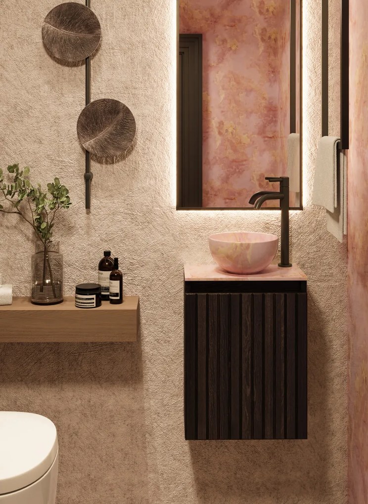 Fontana Pink Onyx Micro Marble toiletmeubel met ribbelfront 40cm kasteel bruin