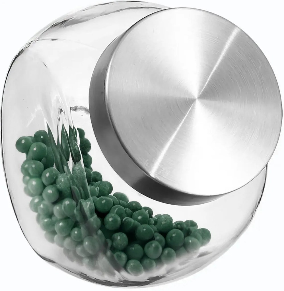 5Five Voorraadpot Glas 2,1 L– Luchtdichte RVS schroefdeksel – Rechtop of schuin te plaatsen – Perfect voor koekjes, rijst&amp;snoep