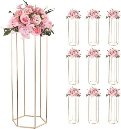 VEVOR Bruidsbloemenstandaard 310x270x800 mm, 10 stuks. Bloemenstandaard met acryl plank en zeshoekige poten, plantenstandaard voor bruiloften, feesten, verjaardagen, thuis, tafeldecoratie, roségoud
