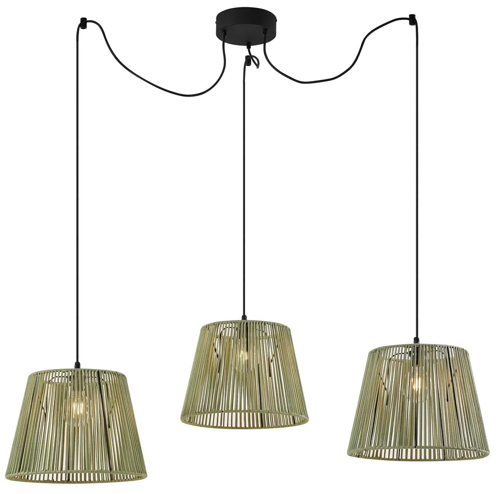 Buiten hanglamp zwart met groene kappen van touw 3-lichts IP44 - Cava Jayla