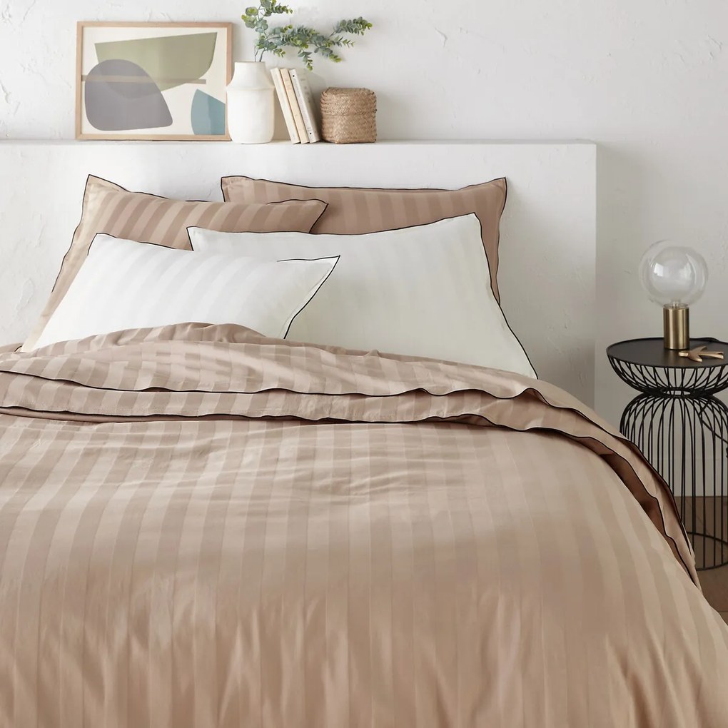 Kussensloop in gewassen katoensatijn met 118 draden, streep Victor