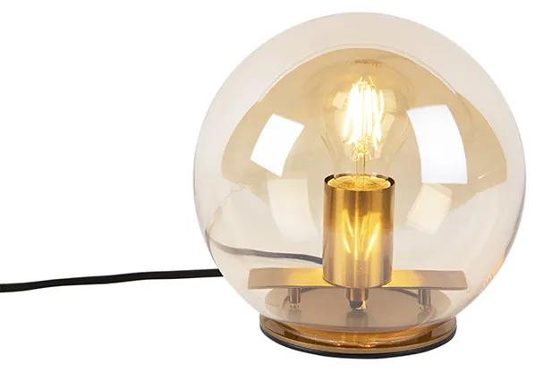 Art Deco tafellamp messing met amber glas 20 cm - Pallot Art Deco E27 bol / globe / rond Binnenverlichting Lamp