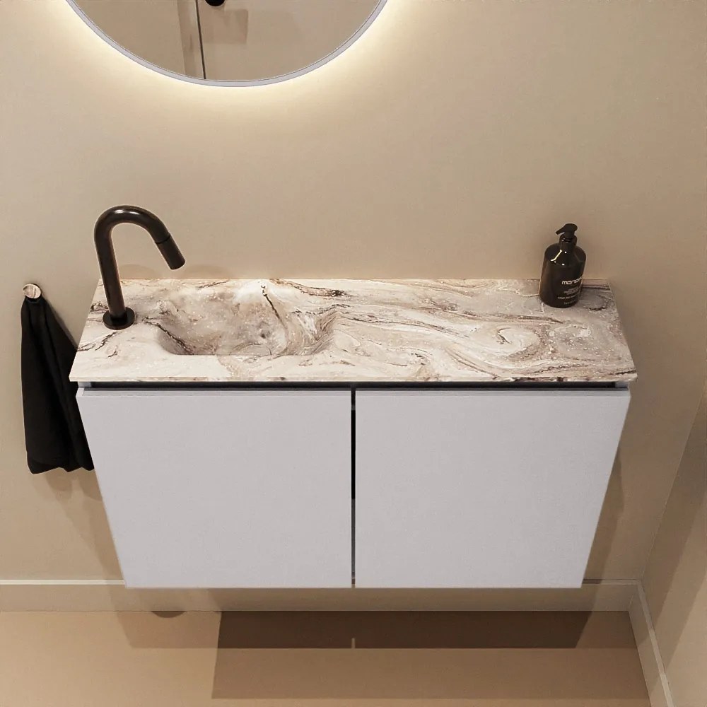 Mondiaz Ture DLux toiletmeubel 80cm cale met wastafel glace links met kraangat