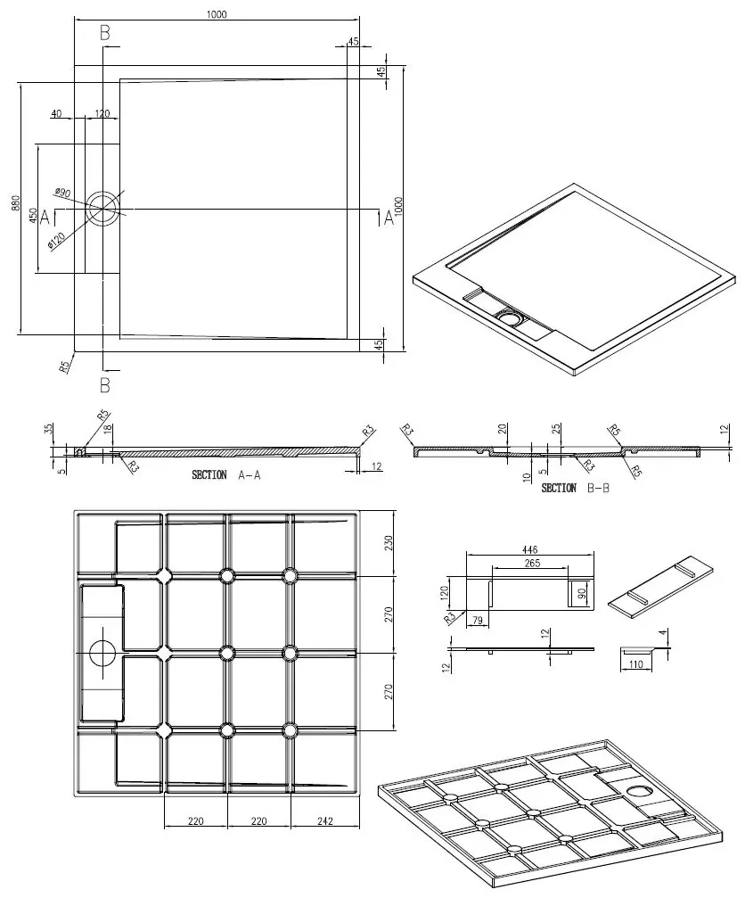 Best Design Just Solid douchebak 100x100x3.5cm mat zwart