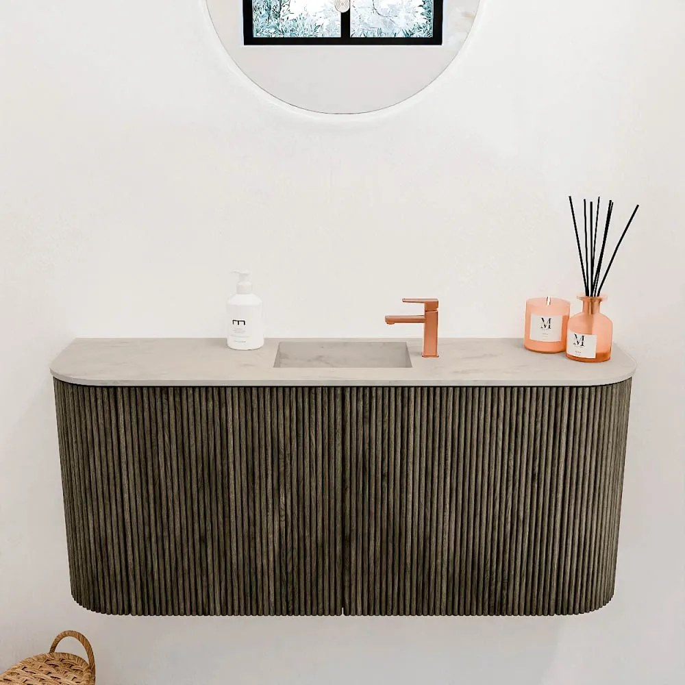 Mondiaz Joya DLux 95cm toiletmeubel ronding links/rechts shadow met wastafel faye midden 1 kraangat opalo
