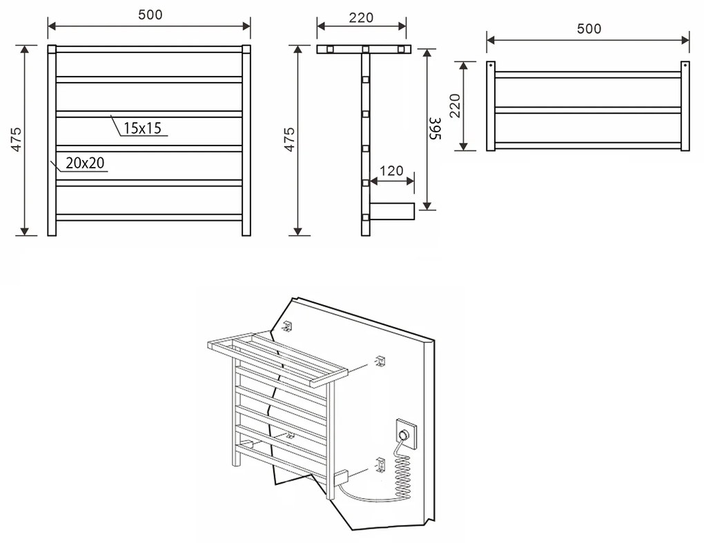 Sapho Elzor elektrische radiator mat zwart 50x47cm 50W