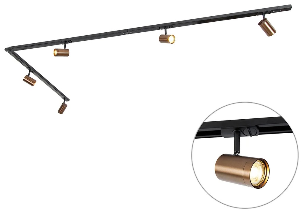 Modern 1-fase railsysteem met 5 Spot / Opbouwspot / Plafondspots donkerbrons - Jeana Modern GU10 Binnenverlichting Lamp