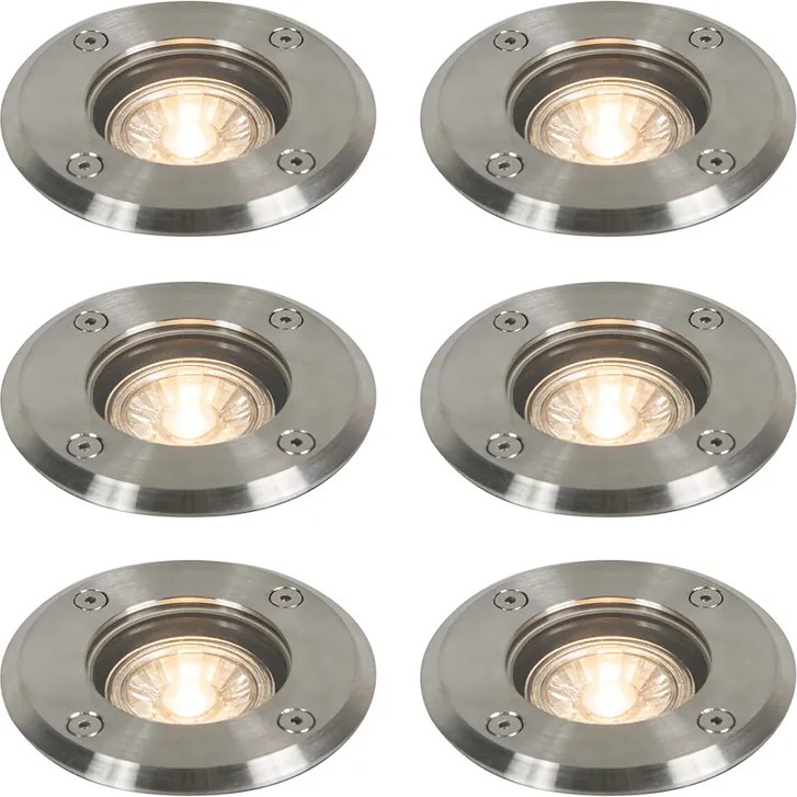 Set van 6 buiten grondspots staal 11cm IP67 - Basic Round