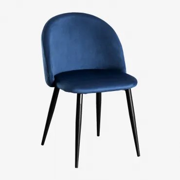 Set Van 4 Eetkamerstoelen Bekleed Met Kana Fluweel Blauw & Zwart - Sklum