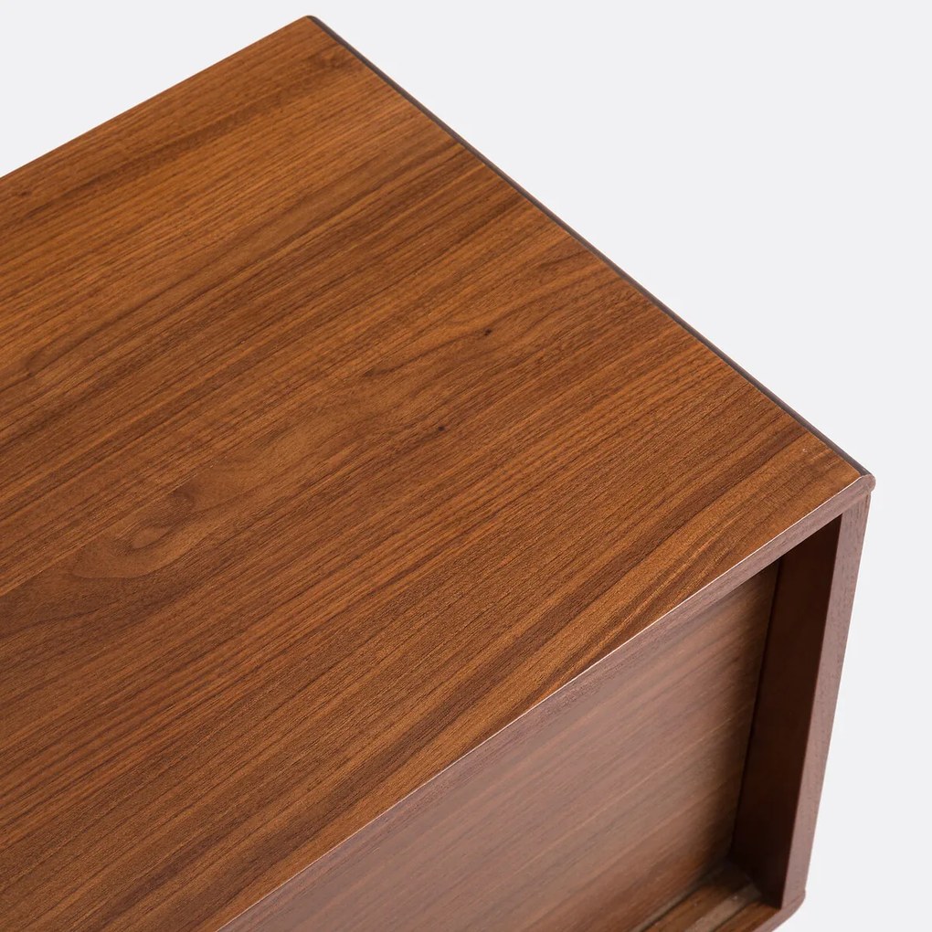 Tv-meubel in walnootfineer en rotanriet, lengte 180 cm, REDPOP