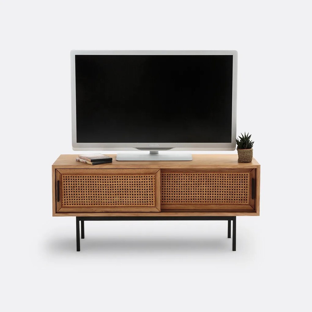 TV-bank van eikenhout, fineer en riet, 2 deuren, Waska