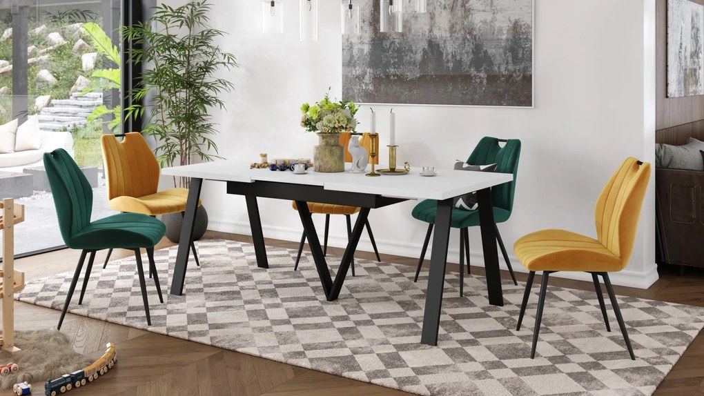 AVERY Wit mat/onderkant zwart - LOFT/INDUSTRIËLE TAFEL VOOR WOONKAMER/EETKAMER UITKLAPBAAR TOT 290 cm!