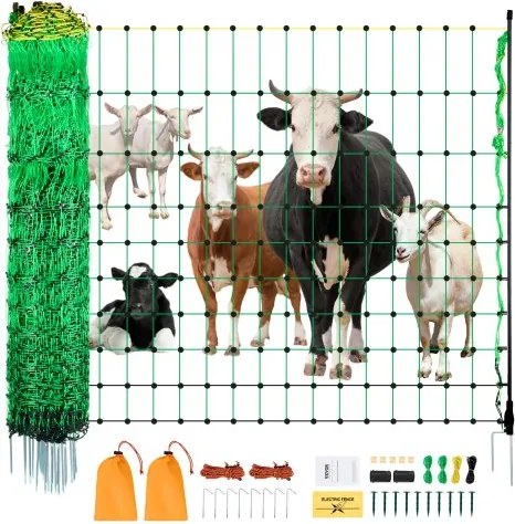 VEVOR Elektrisch hekwerk, 127 cm H x 49 m L, veehekwerk met palen en palen, gaasnetten voor geiten, schapen, herten, varkens en honden, elektrische hekken voor achtertuinen, tuinen, boerderijen en ranches