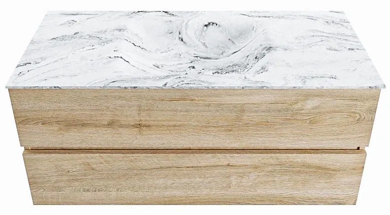 Mondiaz Vica DLux badmeubel 110cm washed oak 2 lades met wastafel glace midden zonder kraangat