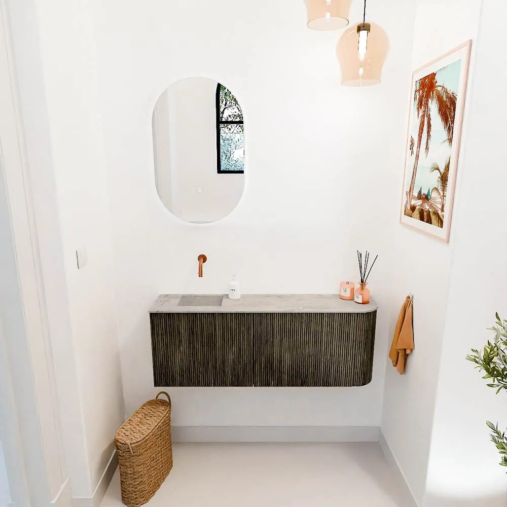 Mondiaz Joya DLux 110cm toiletmeubel ronding rechts shadow met wastafel faye links zonder kraangat glace