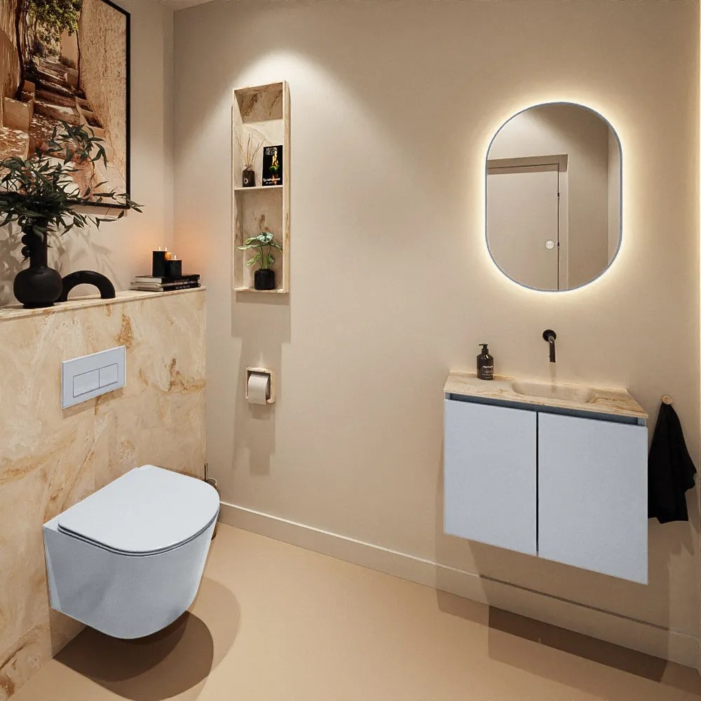 Mondiaz Ture DLux toiletmeubel 60cm clay met wastafel frappe rechts zonder kraangat