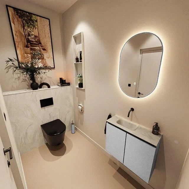 MONDIAZ TURE-DLUX 60cm toiletmeubel Plata. EDEN wastafel Ostra positie links. Zonder kraangat. TUREDX60PLAL0OST