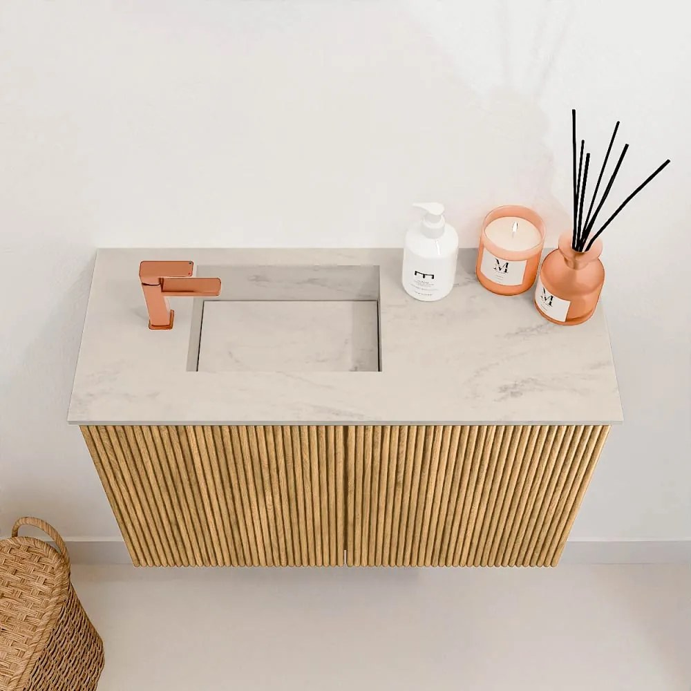 Mondiaz Joya DLux 60cm toiletmeubel oak met wastafel faye links 1 kraangat opalo