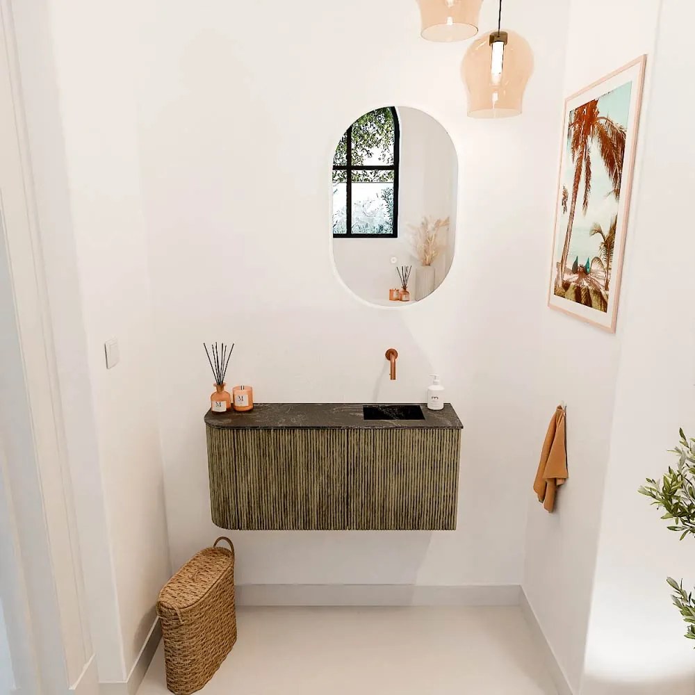Mondiaz Joya DLux 90cm toiletmeubel ronding links dusk met wastafel faye rechts zonder kraangat lava