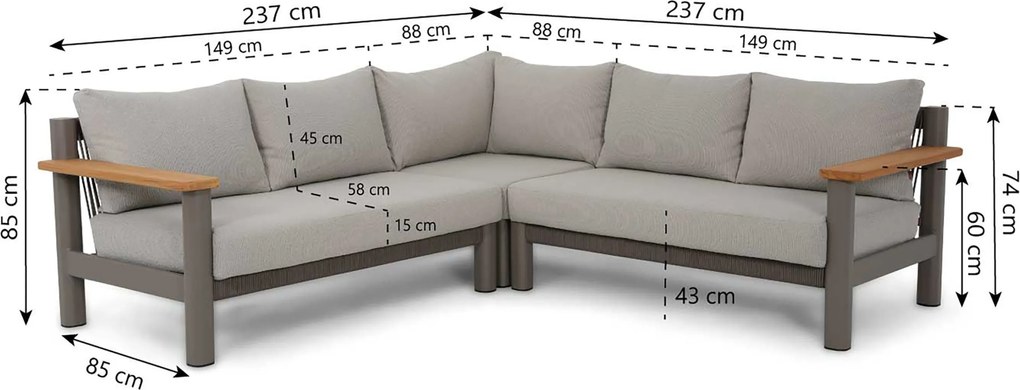 Hoek loungeset 5 personen Rope Taupe  Santika Furniture Santika