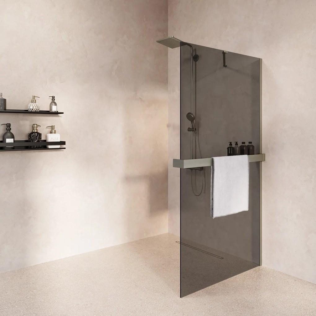 Saniclear Oblique inloopdouche 80cm met handdoekhouder en rookglas RVS