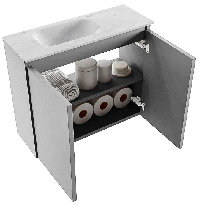 Mondiaz Ture DLux toiletmeubel 60cm plata met wastafel opalo links met kraangat