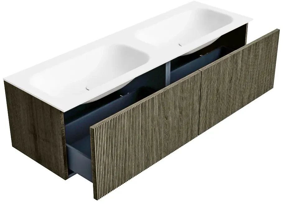 Mondiaz Kurve 150cm badmeubel shadow met 2 lades en wastafel big small dubbel zonder kraangat