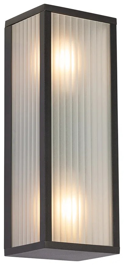 Buiten wandlamp zwart met ribbel glas 2-lichts IP44 - Charlois