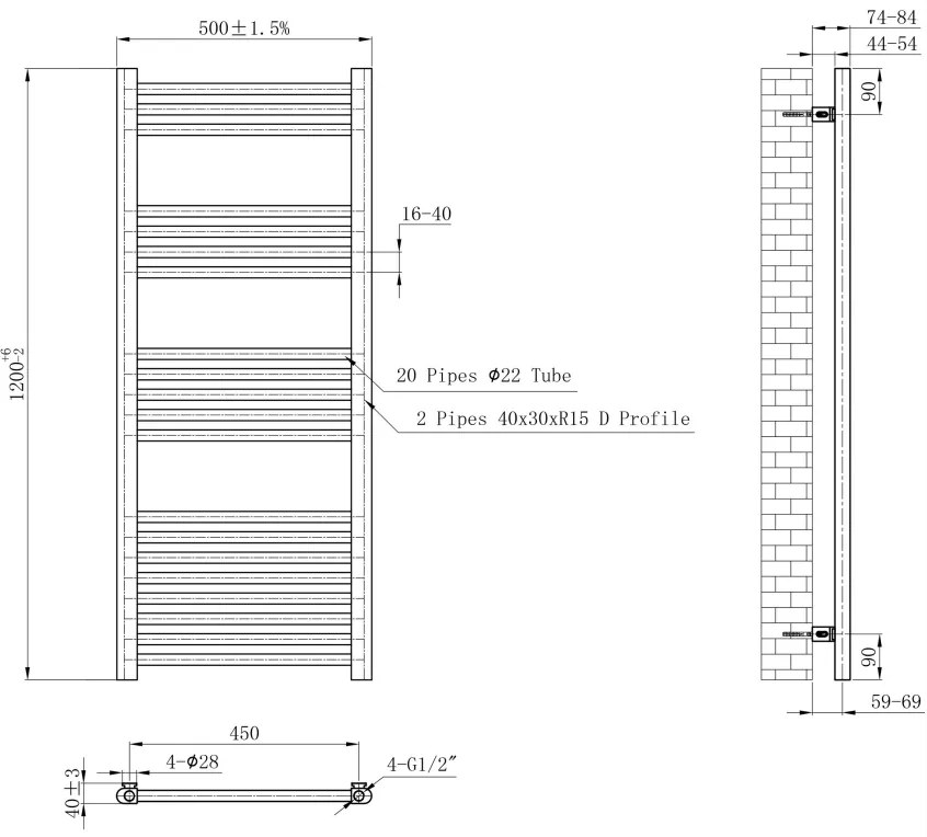 Eastbrook Wendover handdoekradiator 50x120cm 450W messing geborsteld