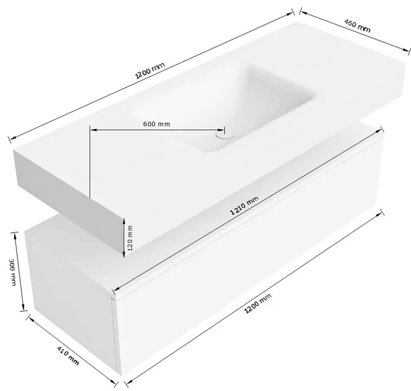 Zaro Alan badmeubel 120cm sand met 1 lade en vrijhangende wastafel midden met kraangat wit mat