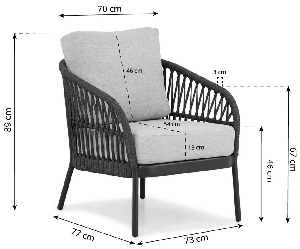 Stoel en Bank Loungeset 5 personen Aluminium/rope Grijs Coco Puerto/Rimini
