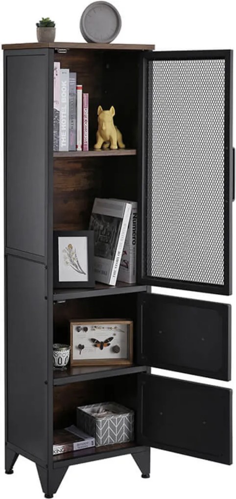 Nancy's Roslindale 2 Opbergkast - Industriële Kast - Kasten - Dressoir - Kast met 4 Planken - 3 Metalen Deuren - 40 x 30 x 140 cm (L x B x H)