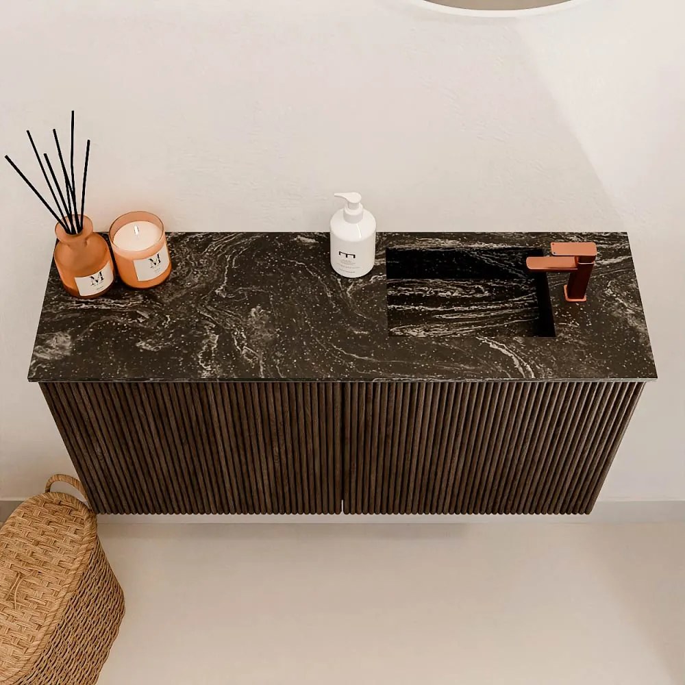 Mondiaz Joya DLux 80cm toiletmeubel walnut met wastafel faye rechts 1 kraangat lava