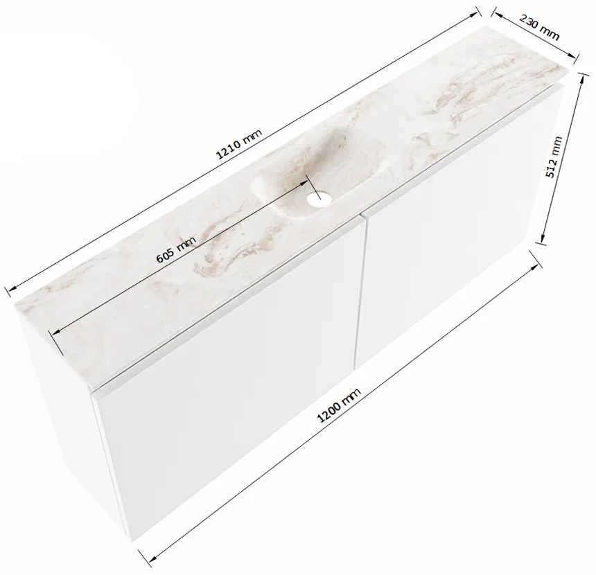 Mondiaz Ture DLux toiletmeubel 120cm ocher met wastafel glace midden zonder kraangat