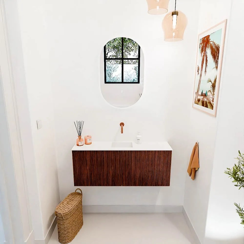 Mondiaz Joya 100cm toiletmeubel ruby met wastafel faye midden zonder kraangat talc