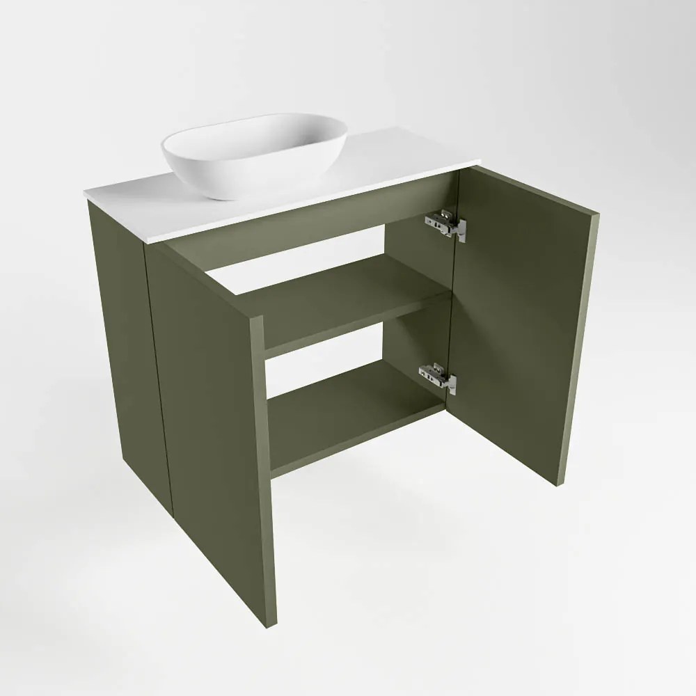 Mondiaz Fowy toiletmeubel 60cm army met witte waskom links zonder kraangat