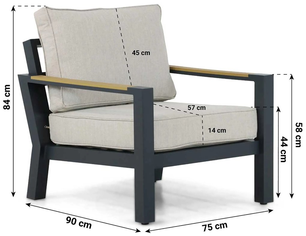 Stoel en Bank Loungeset 5 personen Aluminium/Polywood (teakfinish) Grijs Lifestyle Garden Furniture Bilbao