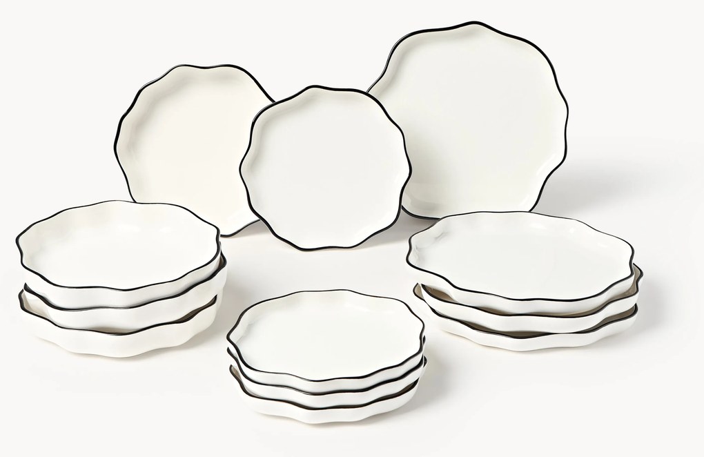 Porseleinen serviesset Bia met ruffles, 4 personen, 12-delig