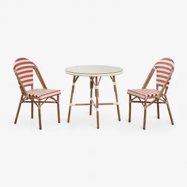 Brielle Bistro Ronde Tafelset Ø80 Cm En 2 Stapelbare Tuinstoelen In Synthetisch Rotan En Aluminium Solange Bistro Beige – Crème - Rood - Sklum