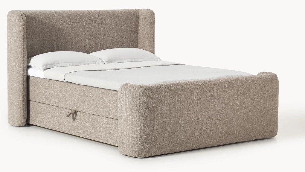 Bouclé boxspring bed Perla met opbergruimte