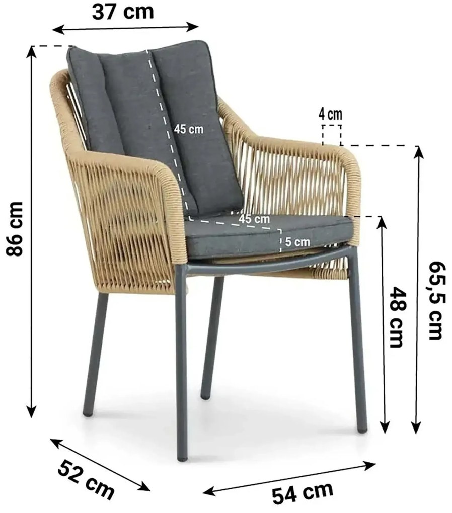 Tuinset 6 personen 200 cm Aluminium/Rope Taupe De Laan Projects