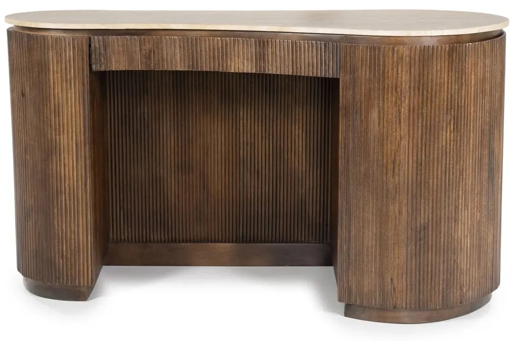 Eleonora Mari Travertin Bureau Met Ribbel Hout - 129 X 60cm.