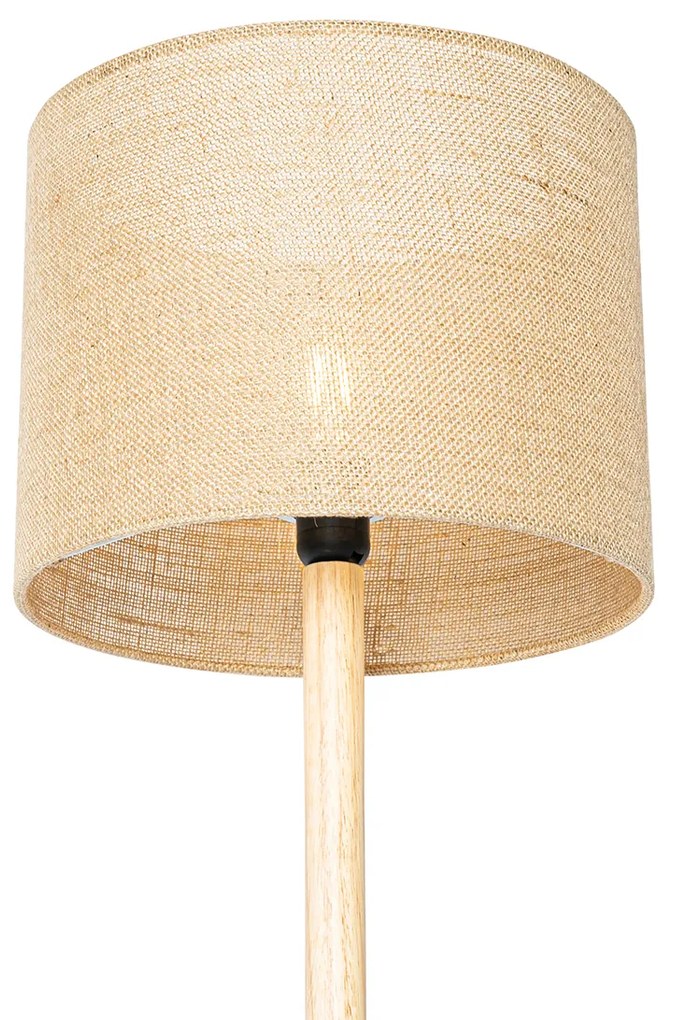 Landelijke vloerlamp hout met linnen kap naturel 32 cm - Mels