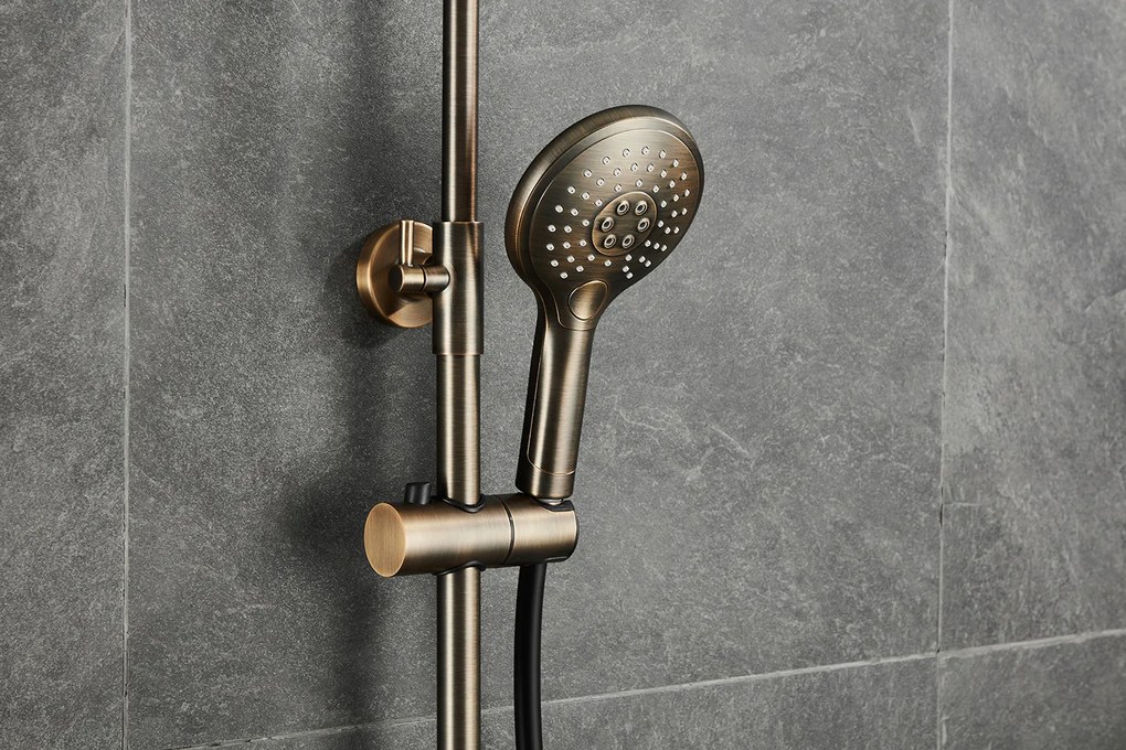 Saniclear Evolution inbouw regendouche rond met glijstang en 2 standen handdouche verouderd messing