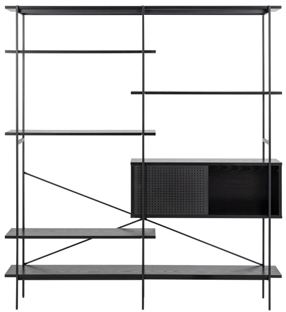 Zwarte Boekenkast Met Opbergruimte - 173x27x188cm.