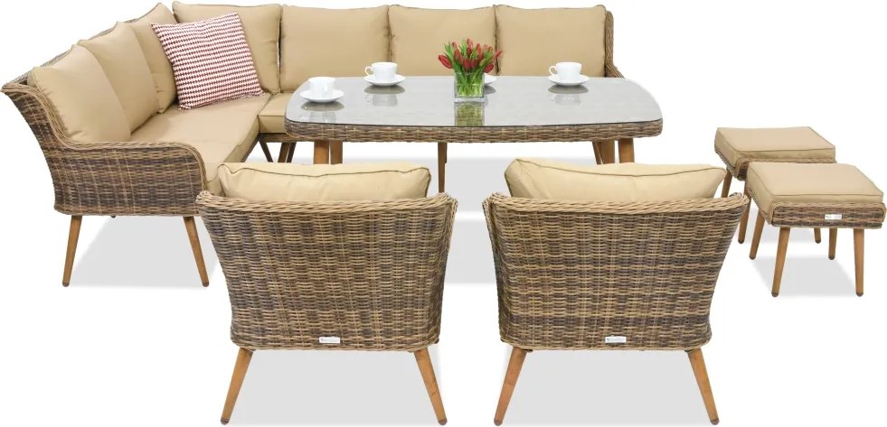 Garden Point tuinmeubelen Bilbao Comida 7 + 2 poefs bruin